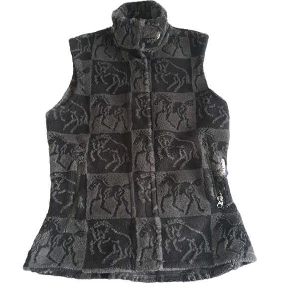 Kerrits Sz S Horse Patch Print Full Zip Equestrian Fleece Vest - Picture 1 of 17